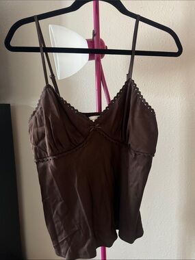 Brown Lace-Trim Cami Top